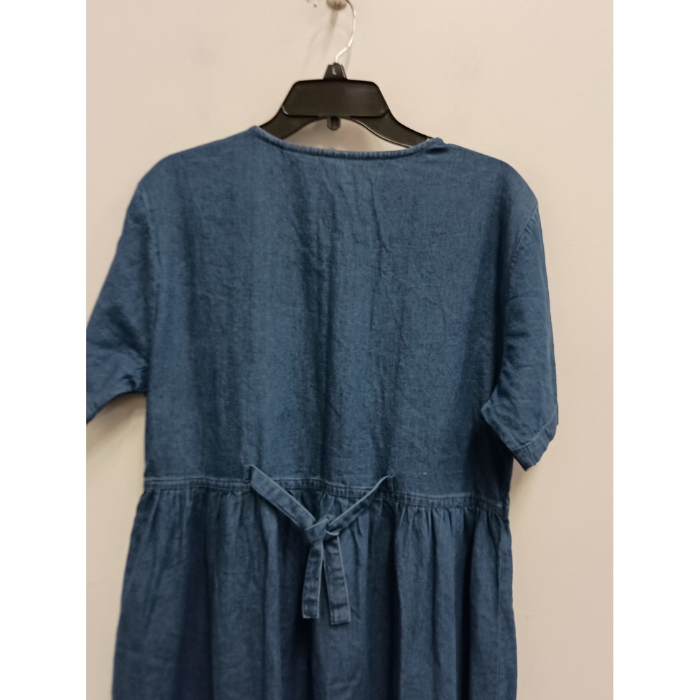 VTG 90s Erika & Co Denim Maxi Dress Womens Medium Blue BOHO Floral Embroidered - Picture 12 of 13